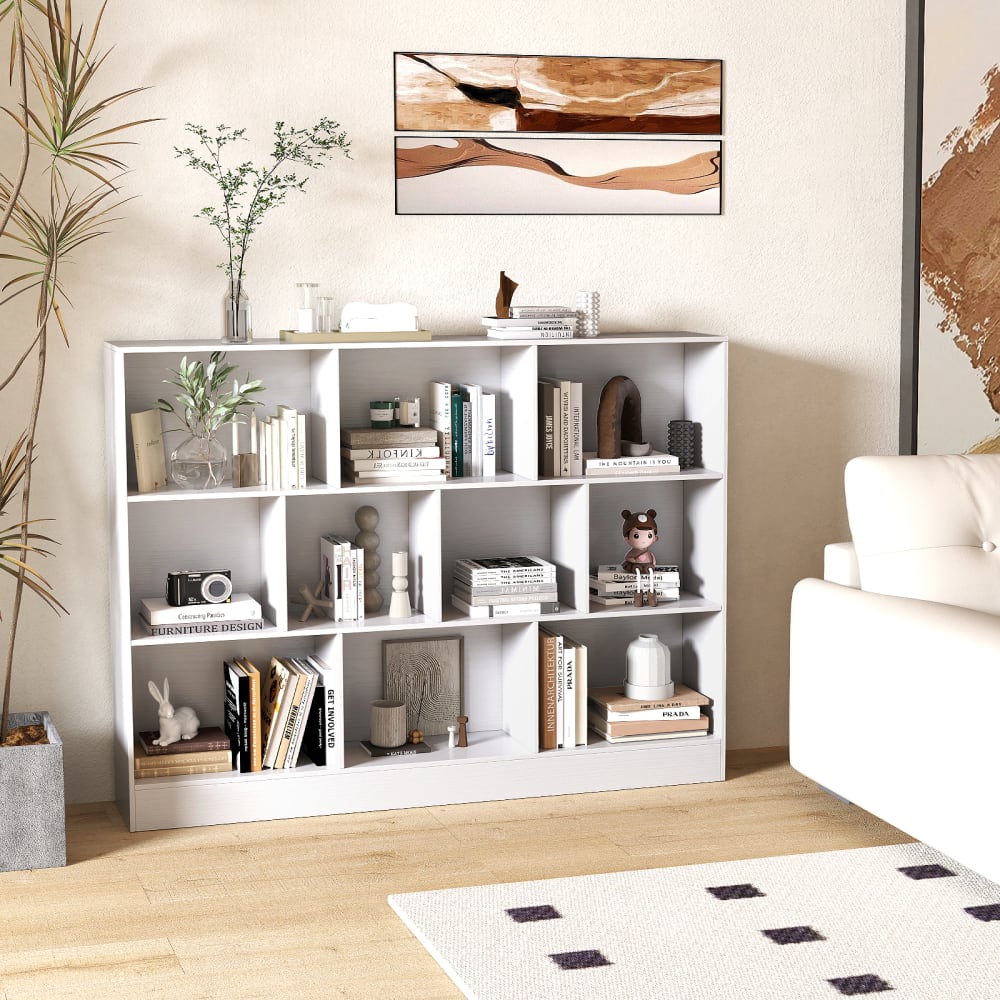 Bibliothèque avec 10 cubes ouvertes blanc 140 x 24 x 104 cm