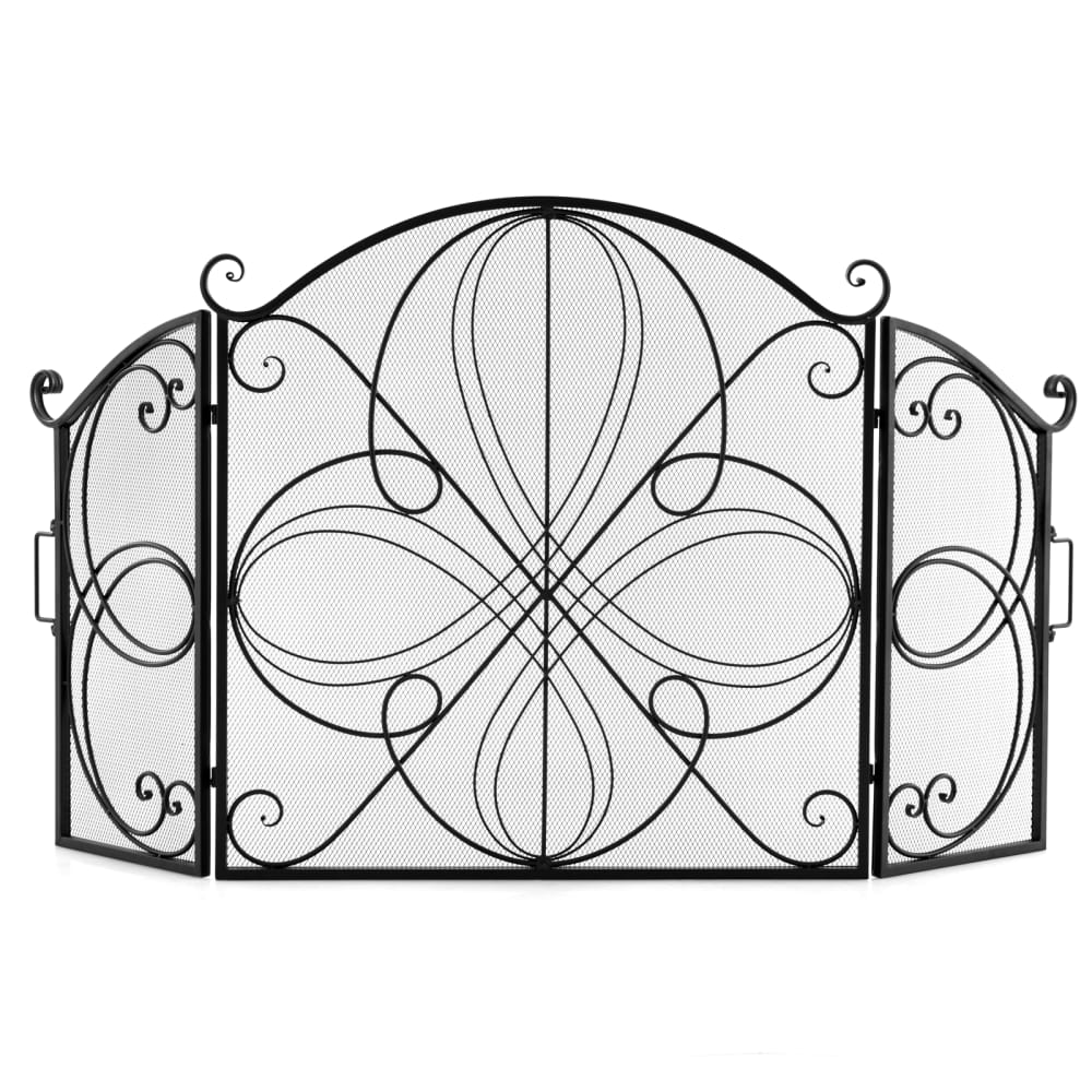 Écran de cheminée pliable 3 panneaux pliable fer 151 x 83 cm