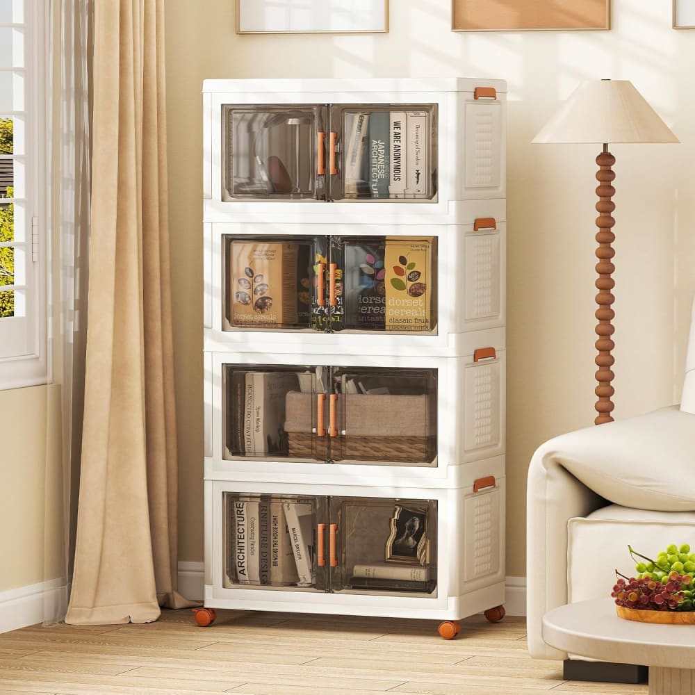 Boîtes de rangement empliables à roulettes blanc 68,5 x 37,5 x 140 cm