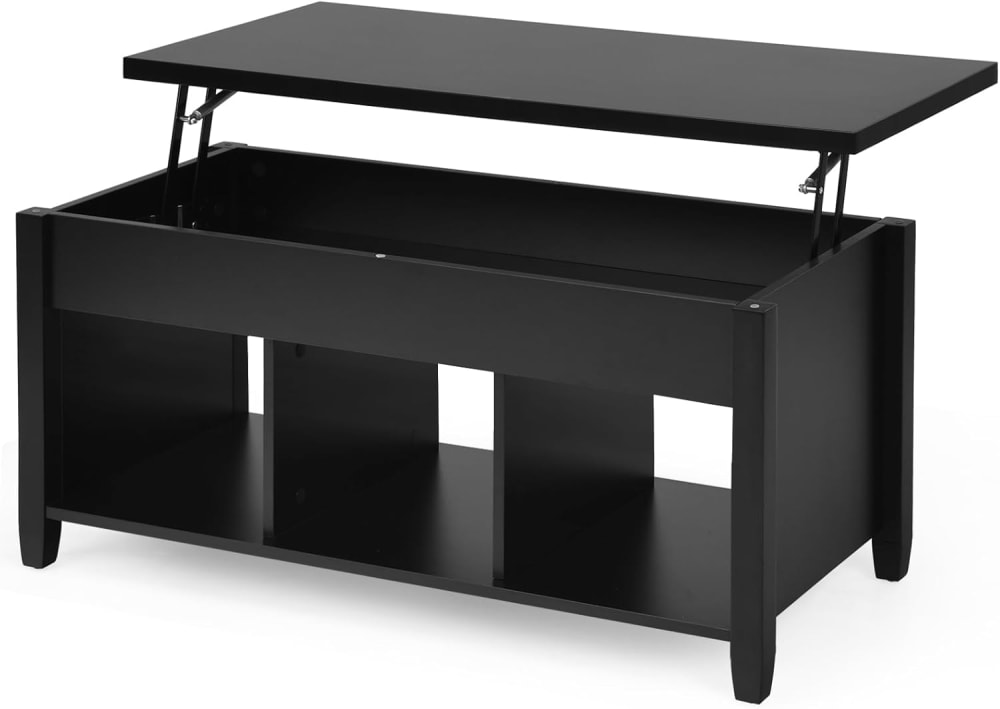 Table basse relevable moderne avec compartiment caché noir