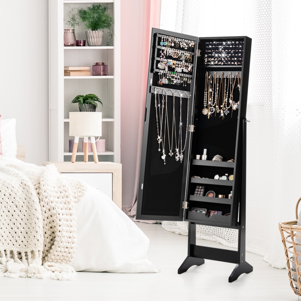 Armoire à bijoux cosmétique avec miroir inclinable 4 étagères noir