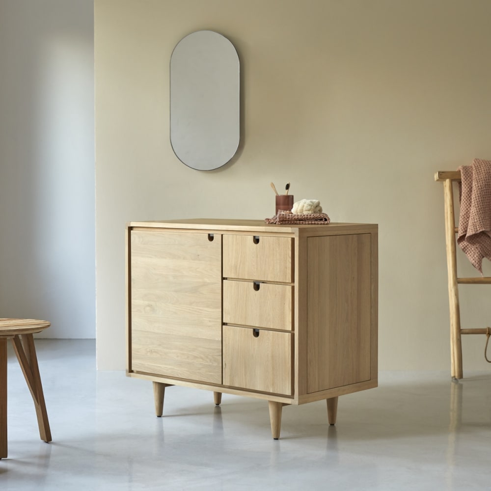 Tikamoon Aufbewahrungsmöbel aus massiver Eiche, 95 cm style modern Beige Holz