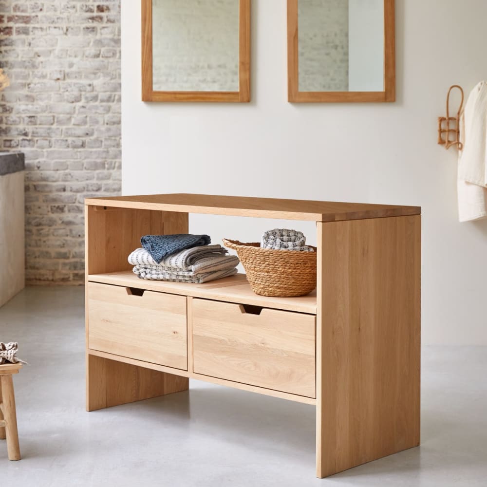 Tikamoon Aufbewahrungsmöbel aus massiver Eiche, 110 cm style classic chic Beige Holz