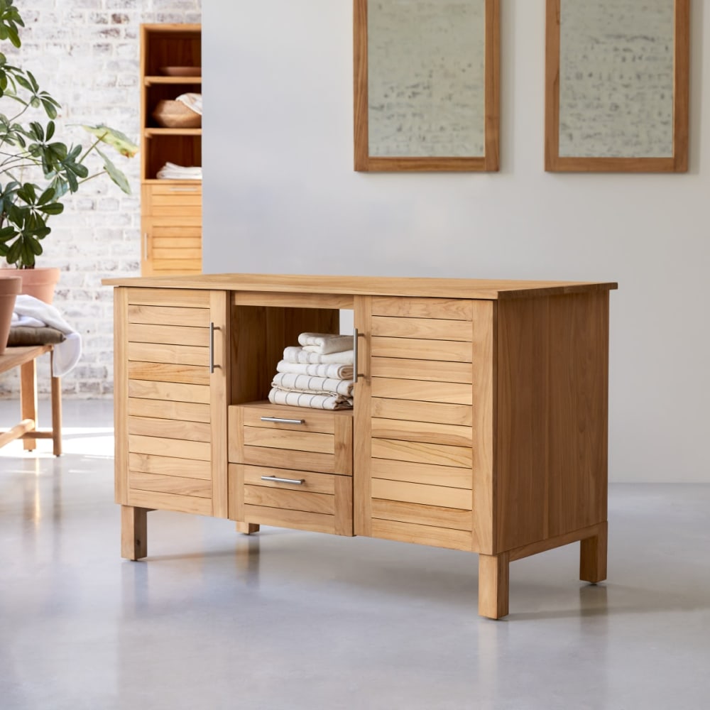 Tikamoon Aufbewahrungsmöbel aus massivem Teakholz, 125 cm style classic chic Beige