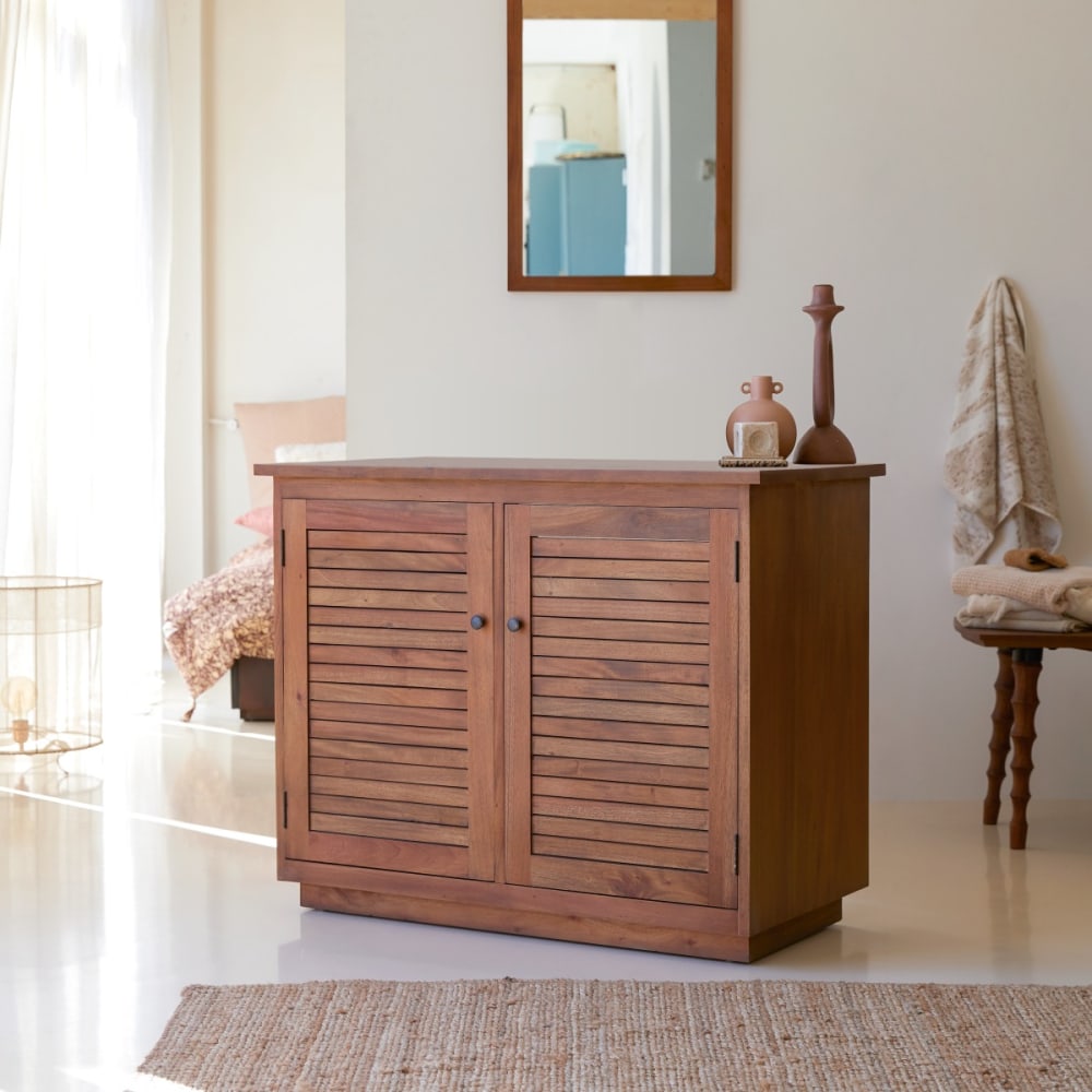 Tikamoon Aufbewahrungsmöbel aus massivem Akazienholz, 90 cm style vintage Beige