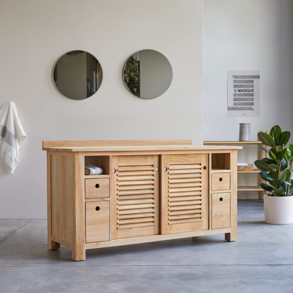 Tikamoon Aufbewahrungsmöbel aus massivem Teakholz, 145 cm style exotic Beige