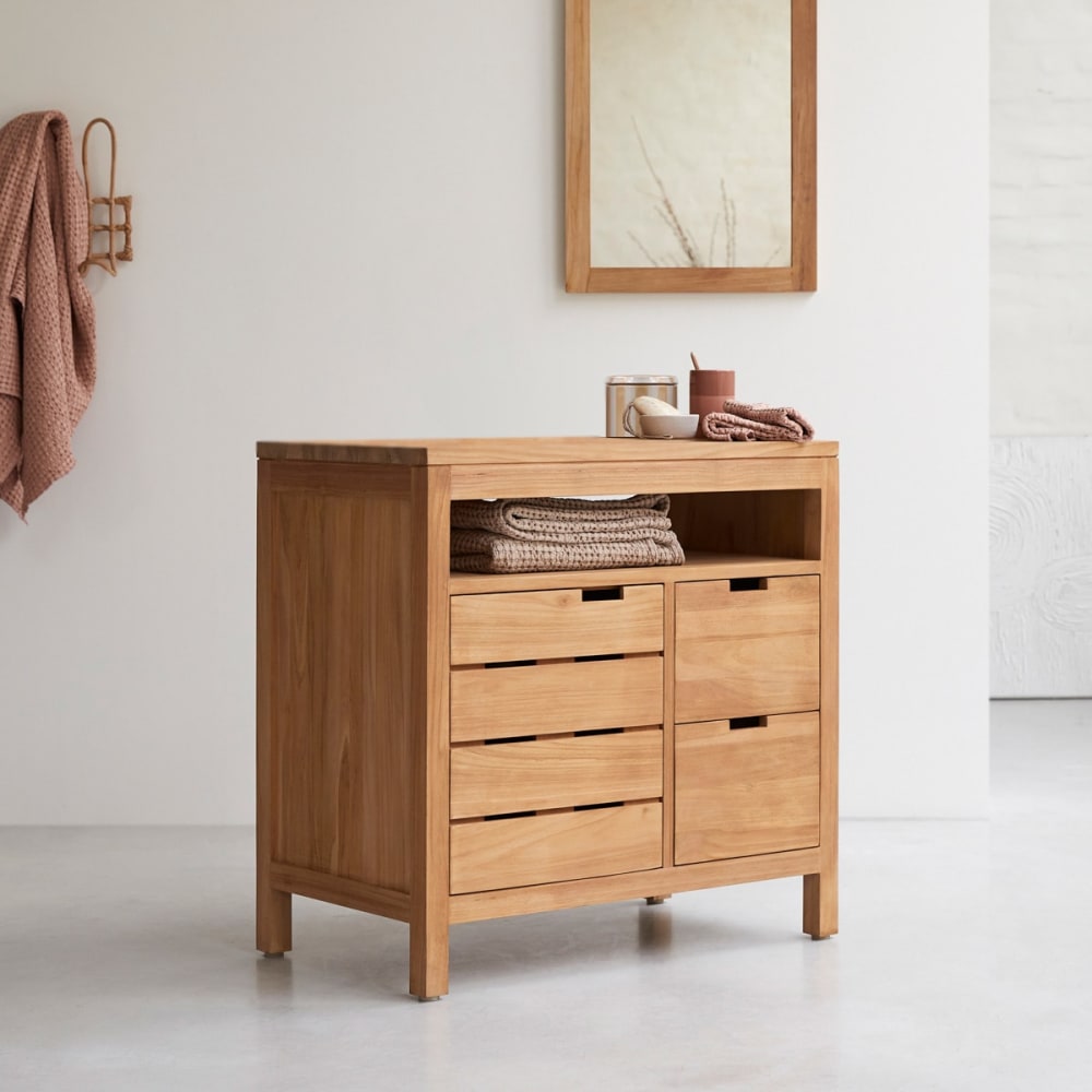 Tikamoon Aufbewahrungsmöbel aus massivem Teakholz, 80 cm style classic chic Beige