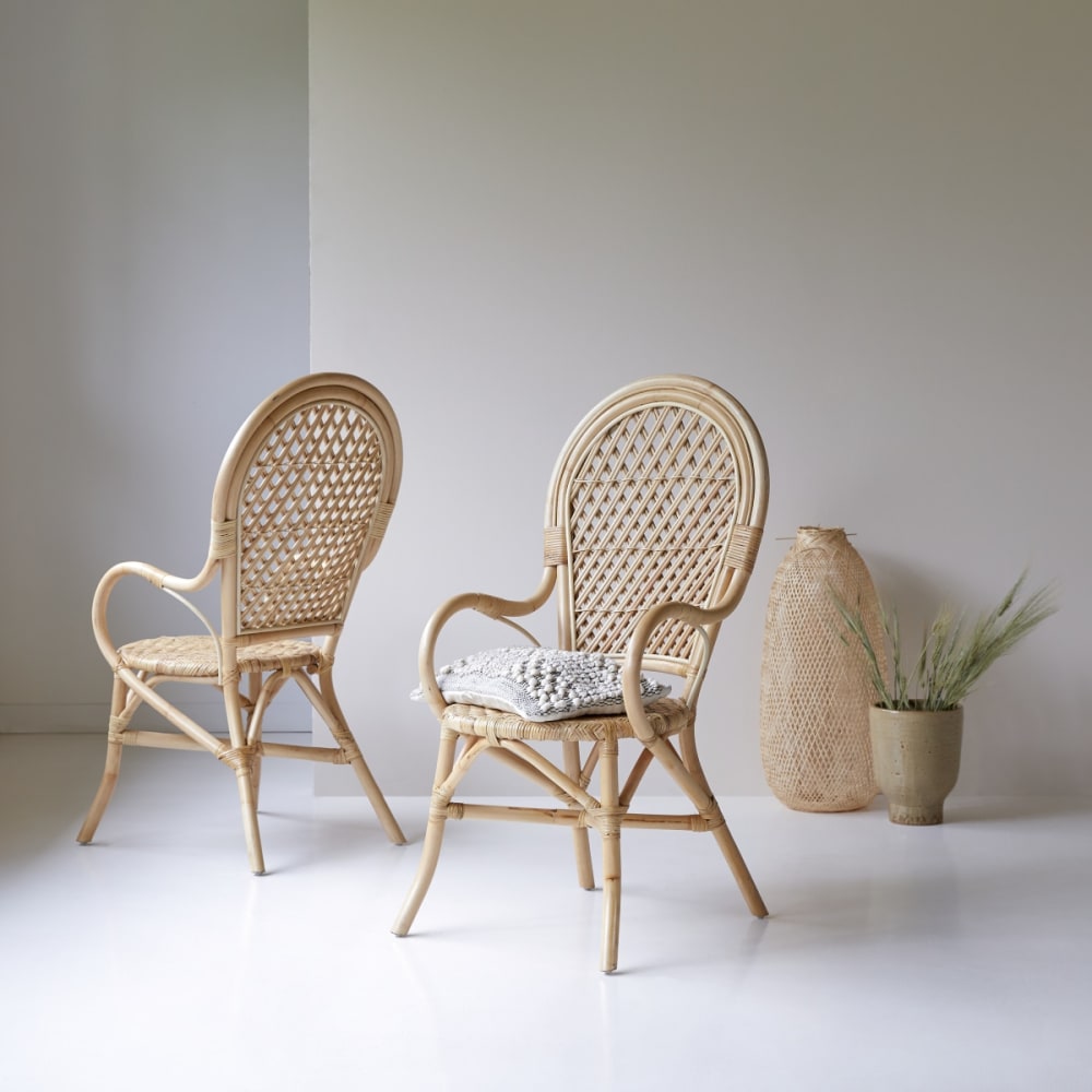 Tikamoon Lehnstuhl aus Rattan style exotic Beige Rattan