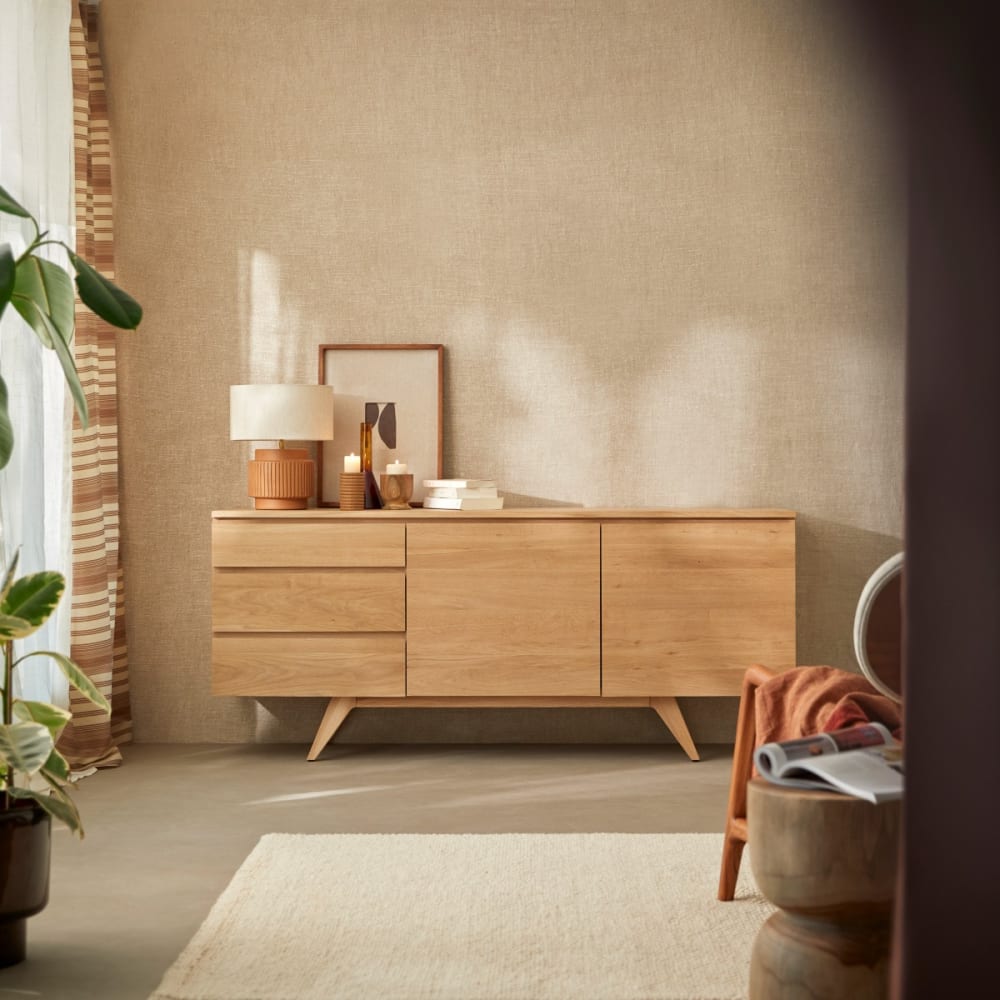 Tikamoon Sideboard aus massiver Eiche 180 cm style modern Beige Holz