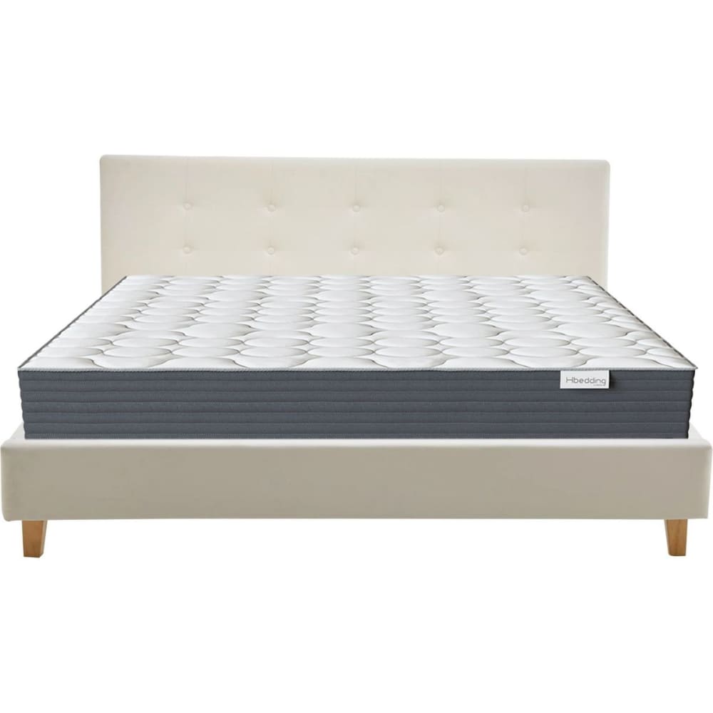 Lit+adulte+180x200+en+velours+beige+++Matelas+memoire+de+forme