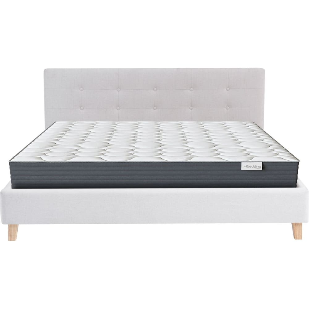 Lit adulte 180x200 en tissu beige + Matelas mémoire de forme
