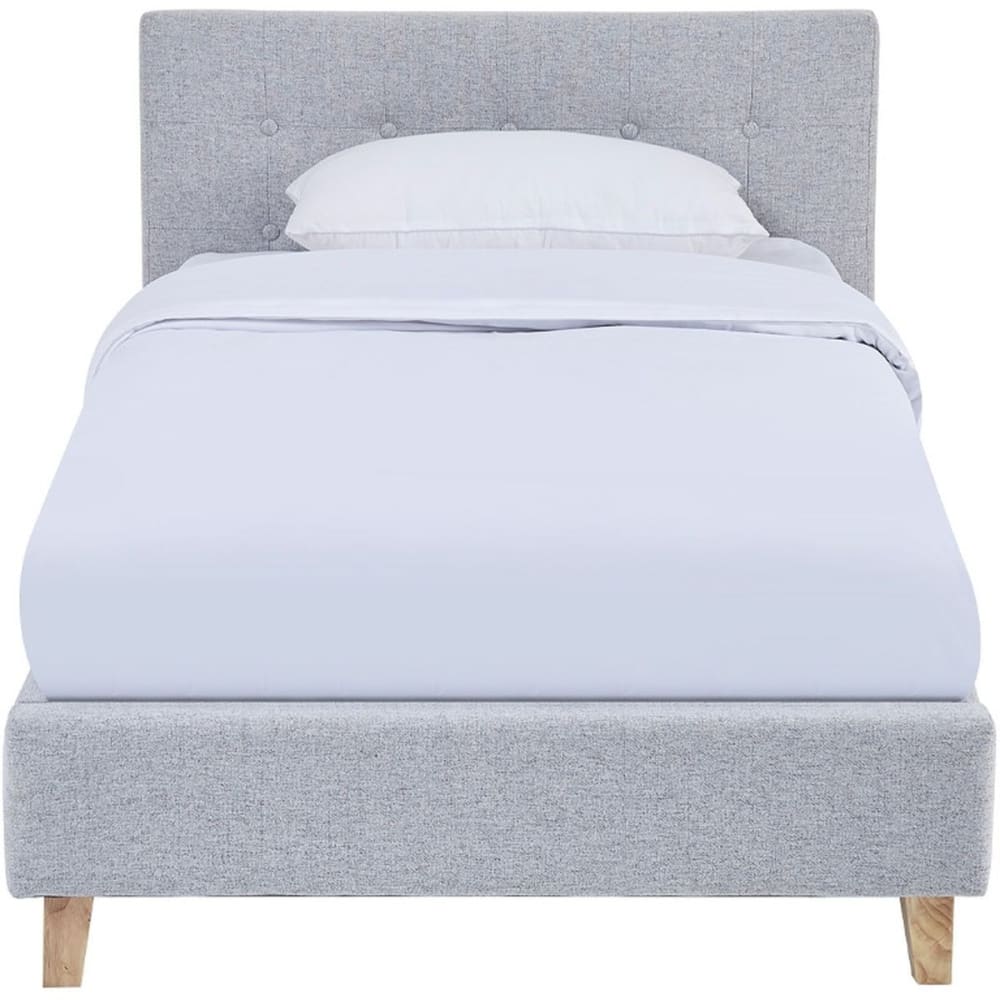 Lit adulte 90x190 en tissu gris chiné + Matelas mémoire de forme