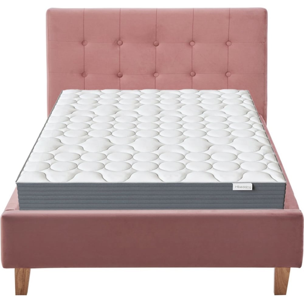 Lit adulte 90x190 en velours vieux rose + Matelas mémoire de forme