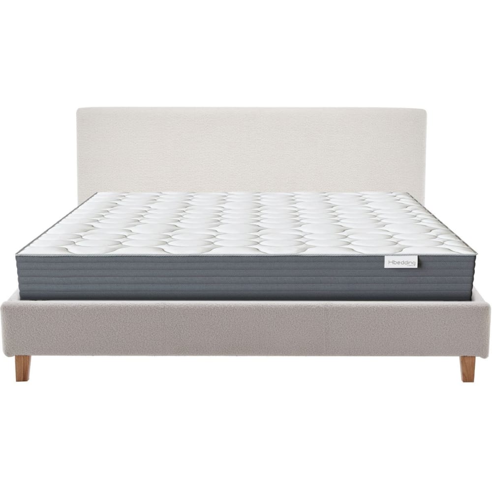 Lit adulte 140x190 en tissu bouclé beige + Matelas mémoire de forme