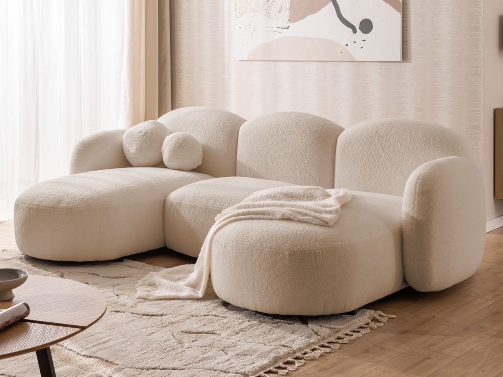 Moderne Wohnlandschaft aus Bouclé mit abgerundetem Design -