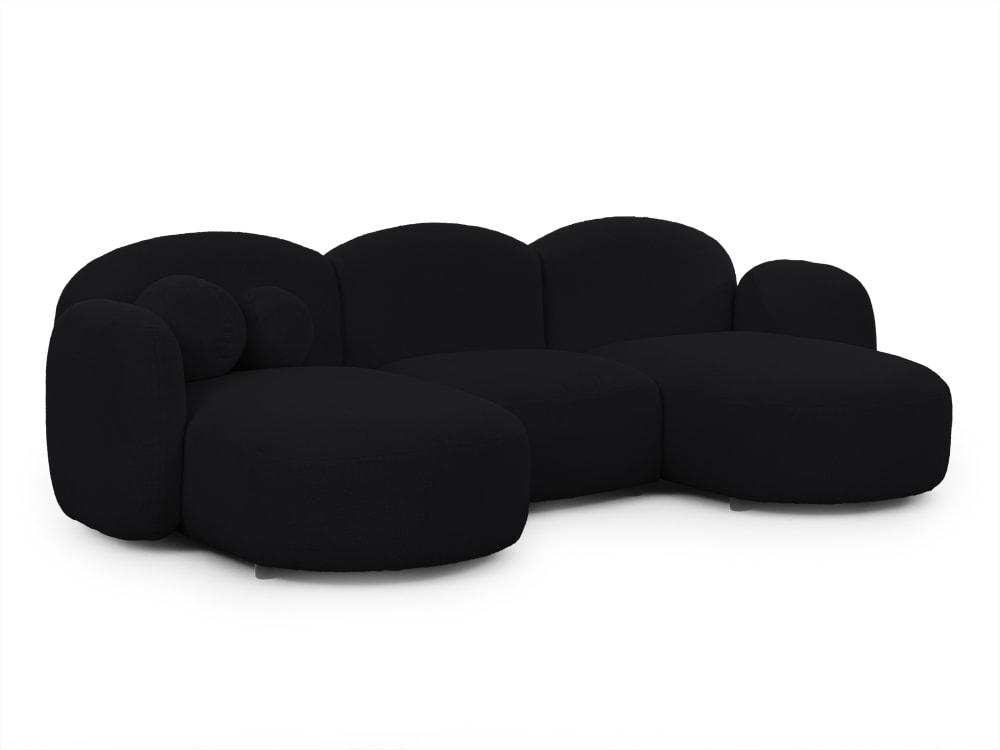 S-Style Moderne Wohnlandschaft aus Bouclé mit abgerundetem Design style modern Schwarz Holz