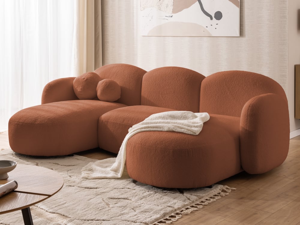 Moderne Wohnlandschaft aus Bouclé mit abgerundetem Design -