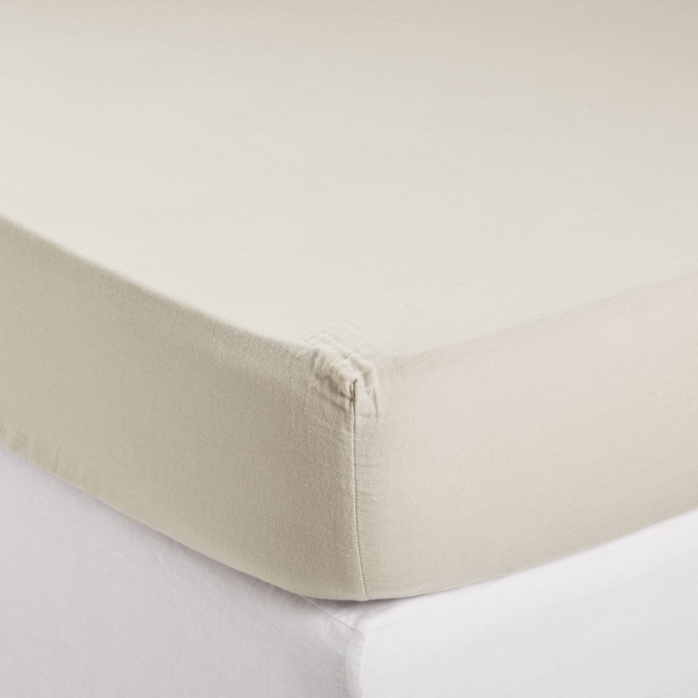 Drap Housse en coton beige 90x200 cm