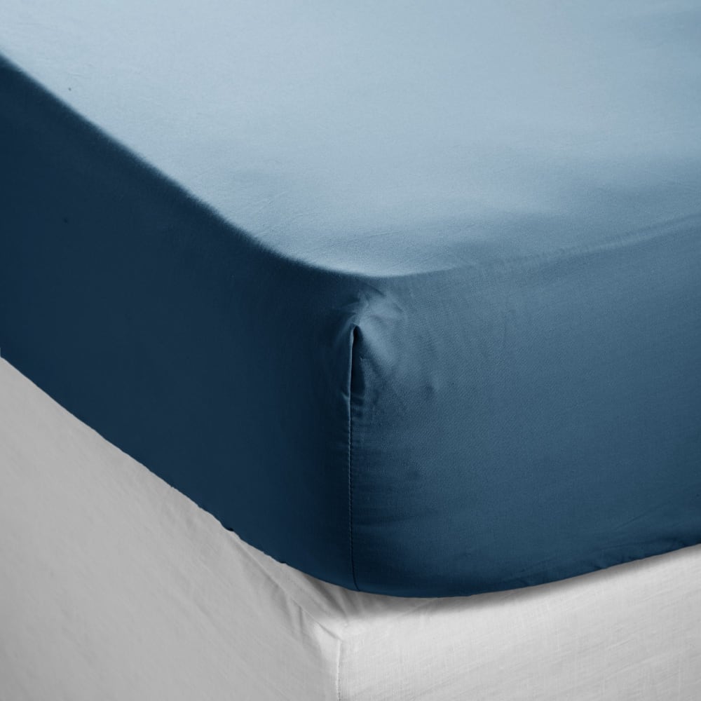 Drap Housse en coton bleu 140x200 cm