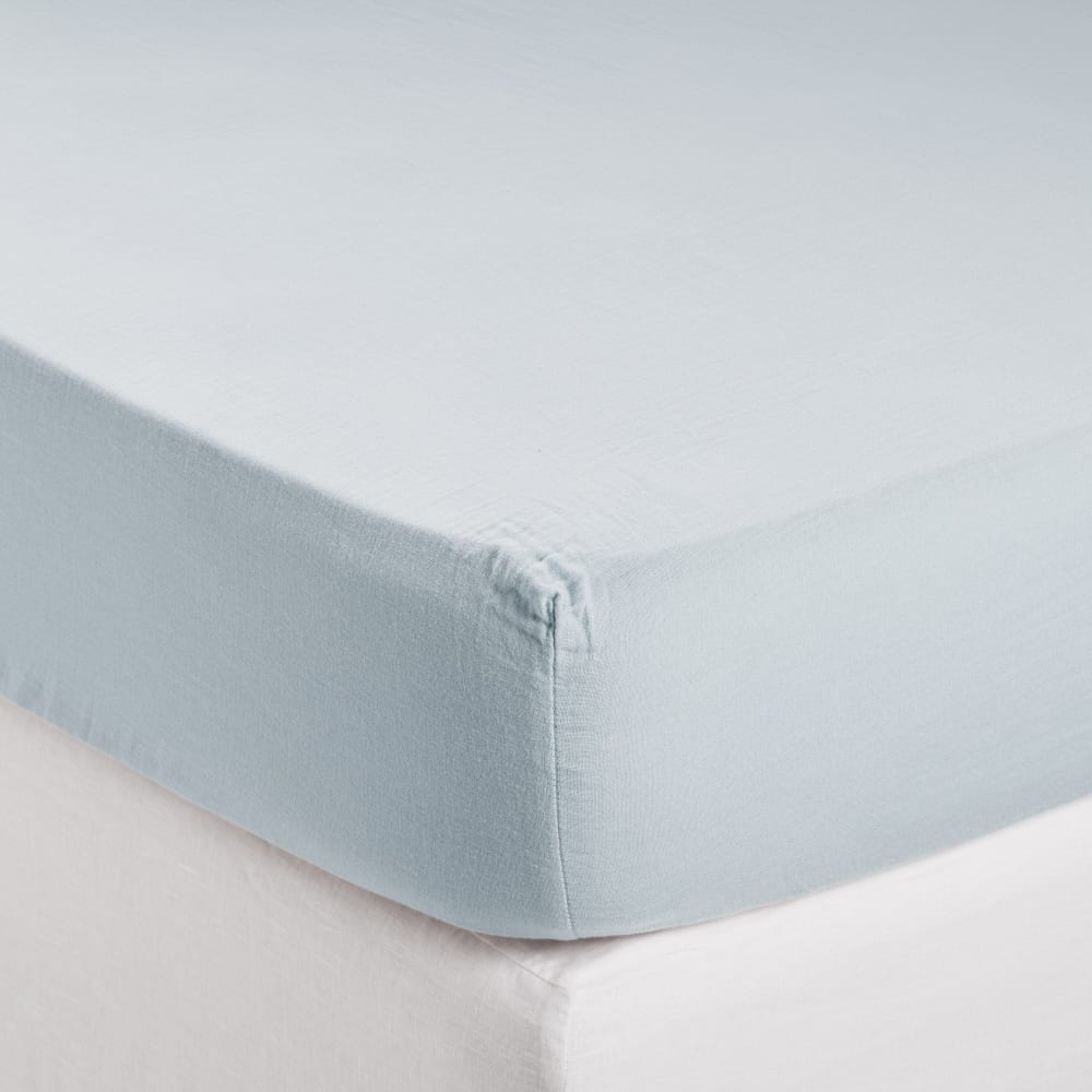 Drap Housse en coton bleu 90x200 cm