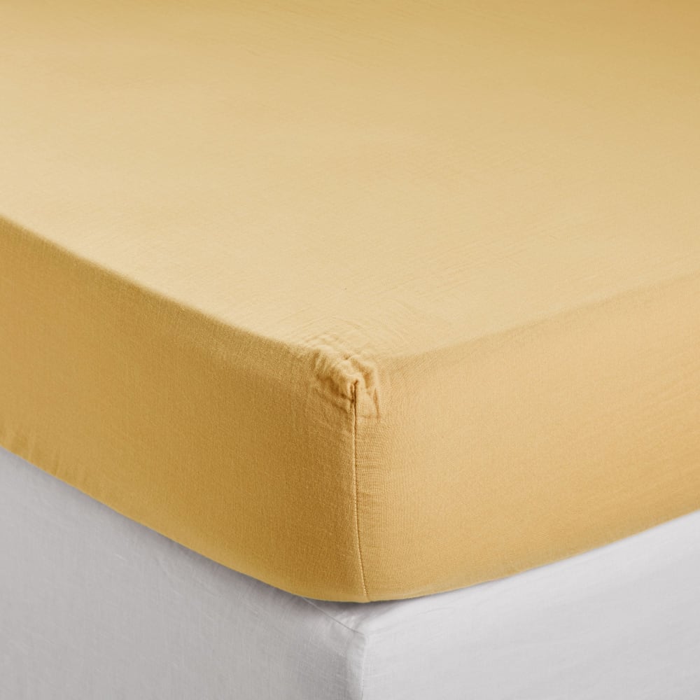 Drap Housse en coton jaune 90x200 cm