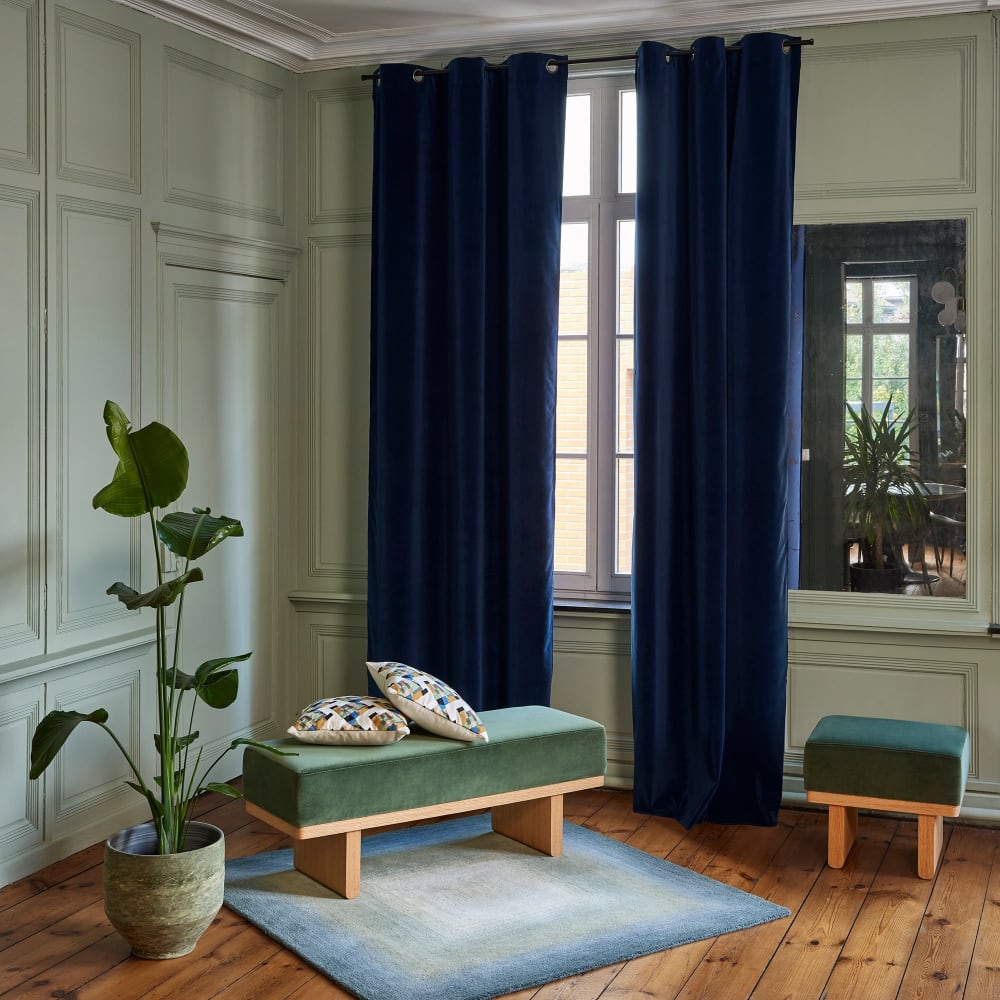 Rideau velours mat bleu 135x350 cm