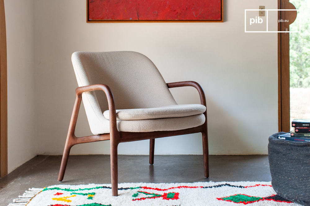 Fauteuil en frêne massif et bouclette écrue