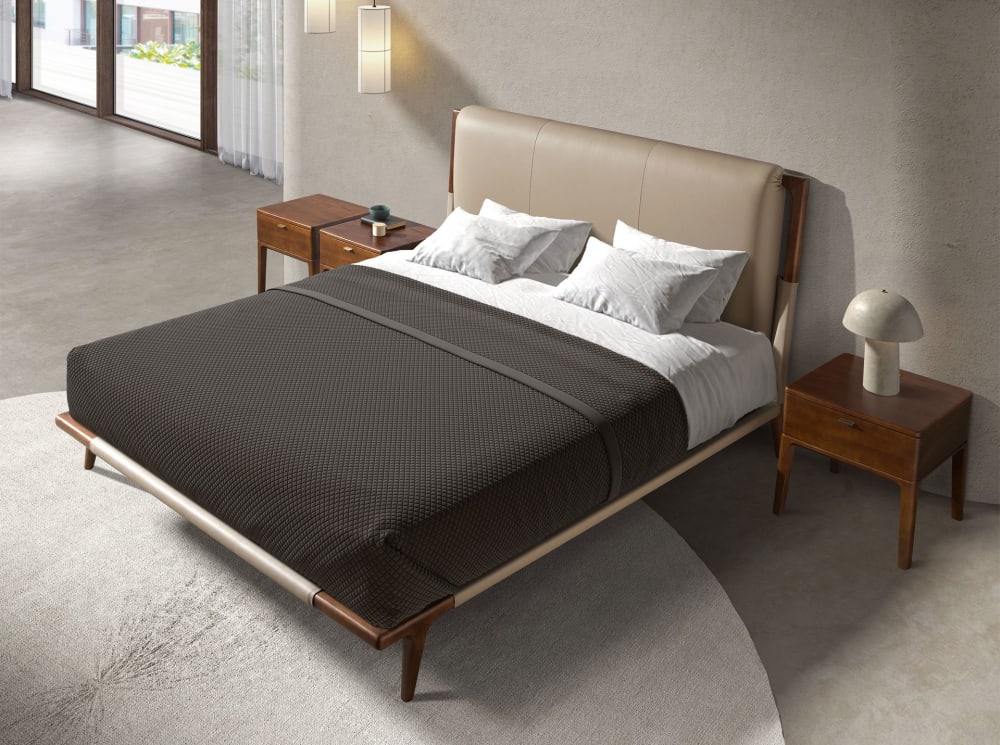 Angel Cerda Nerzfarbenes Kunstlederbett style modern Taupe Pvc - Polyvinlychlorid