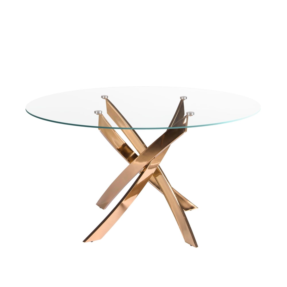 Runder Esstisch aus gehärtetem Glas und rosa Stahl - Maisons Du