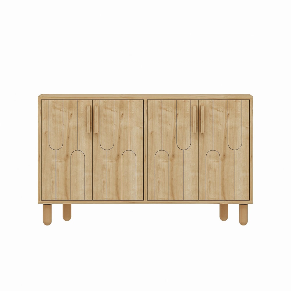 Buffet 4 portes aspect bois design graphique120x73cm