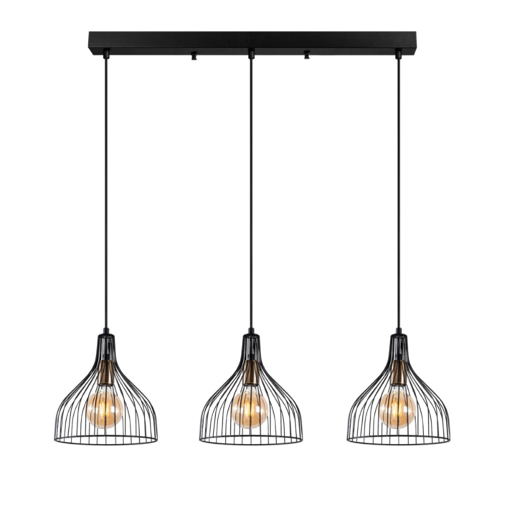 Plafonnier en métal noir - 3 lampes