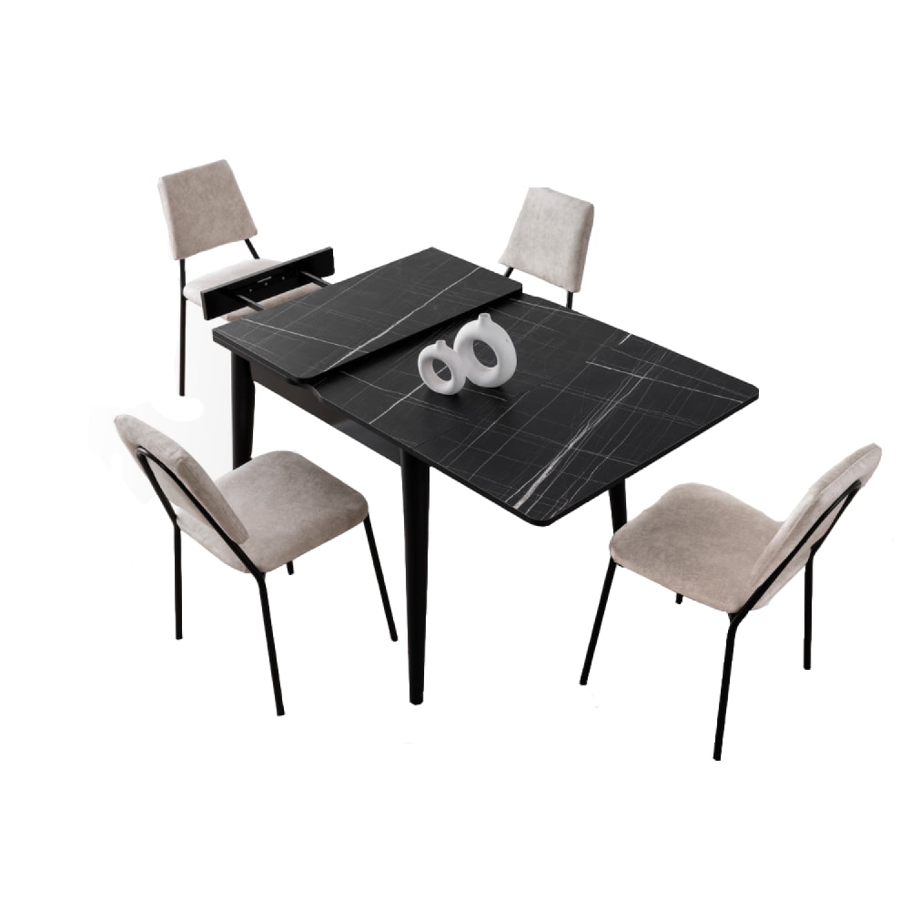 Table à manger extensible 4 personnes marbre noir 80 cm