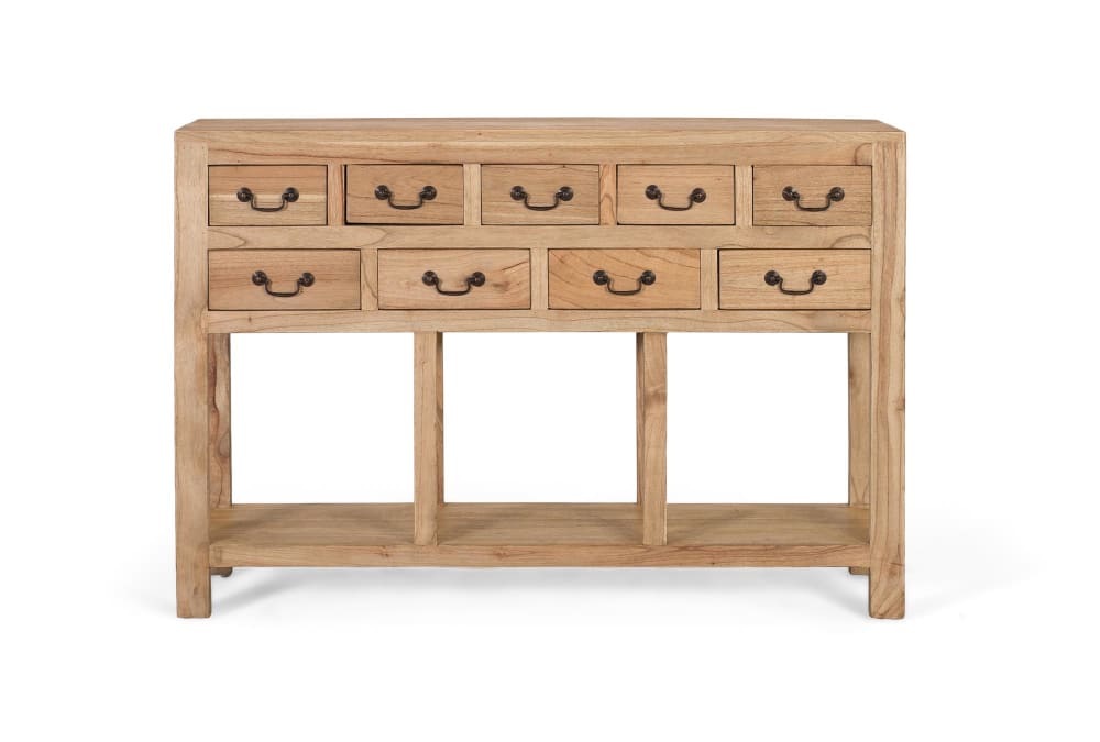 Console en bois de mindi massif avec 9 tiroirs