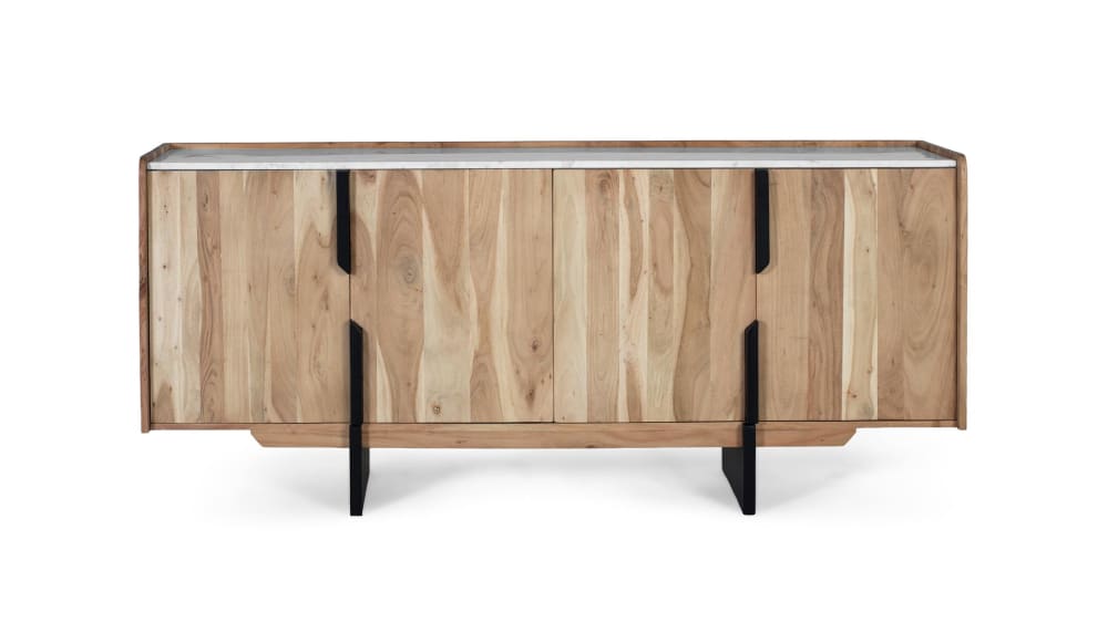 Buffet contemporain en bois d'acacia avec plateau en marbre