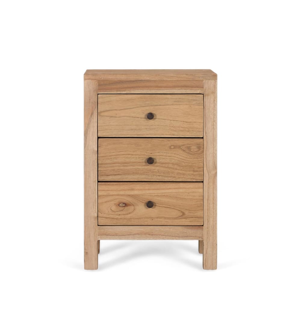 Table de chevet en bois de mindi massif avec 3 tiroirs