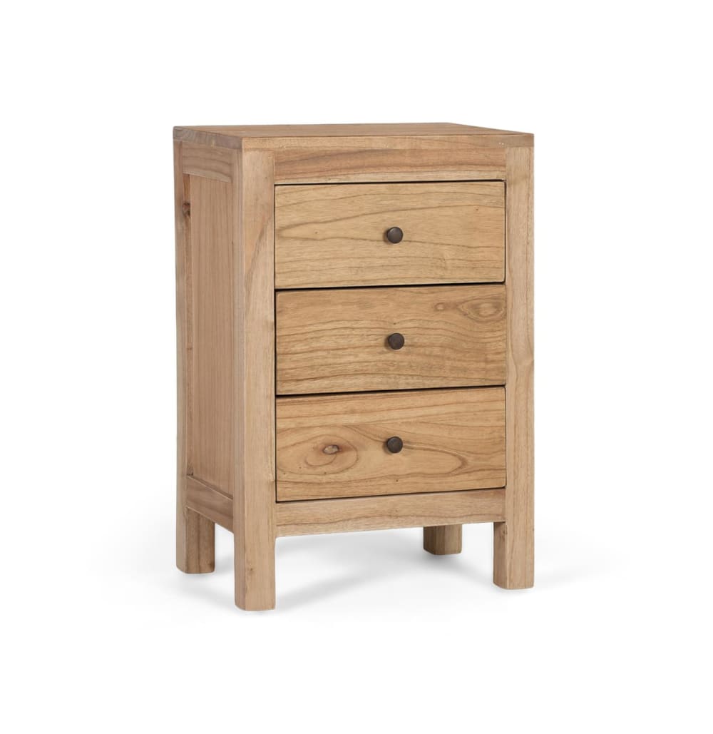 Table de chevet en bois de mindi massif avec 3 tiroirs