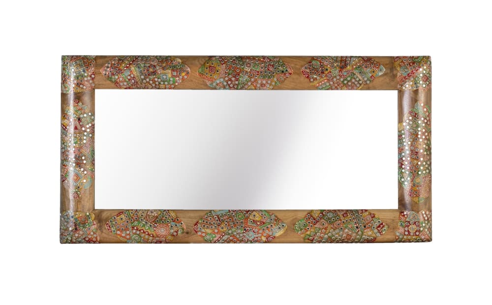 Miroir en bois de manguier avec mosaïques artisanales multicolores