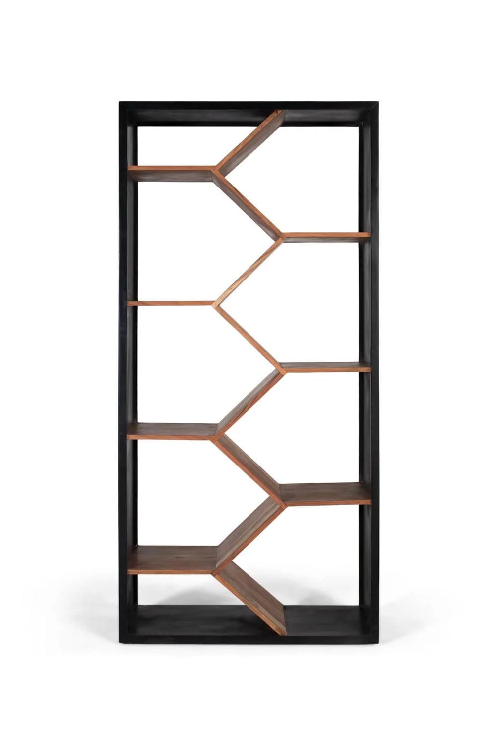 GINER Y COLOMER Bücherregal aus massivem Mangoholz mit modernem, geometrischem Design style industrial Braun