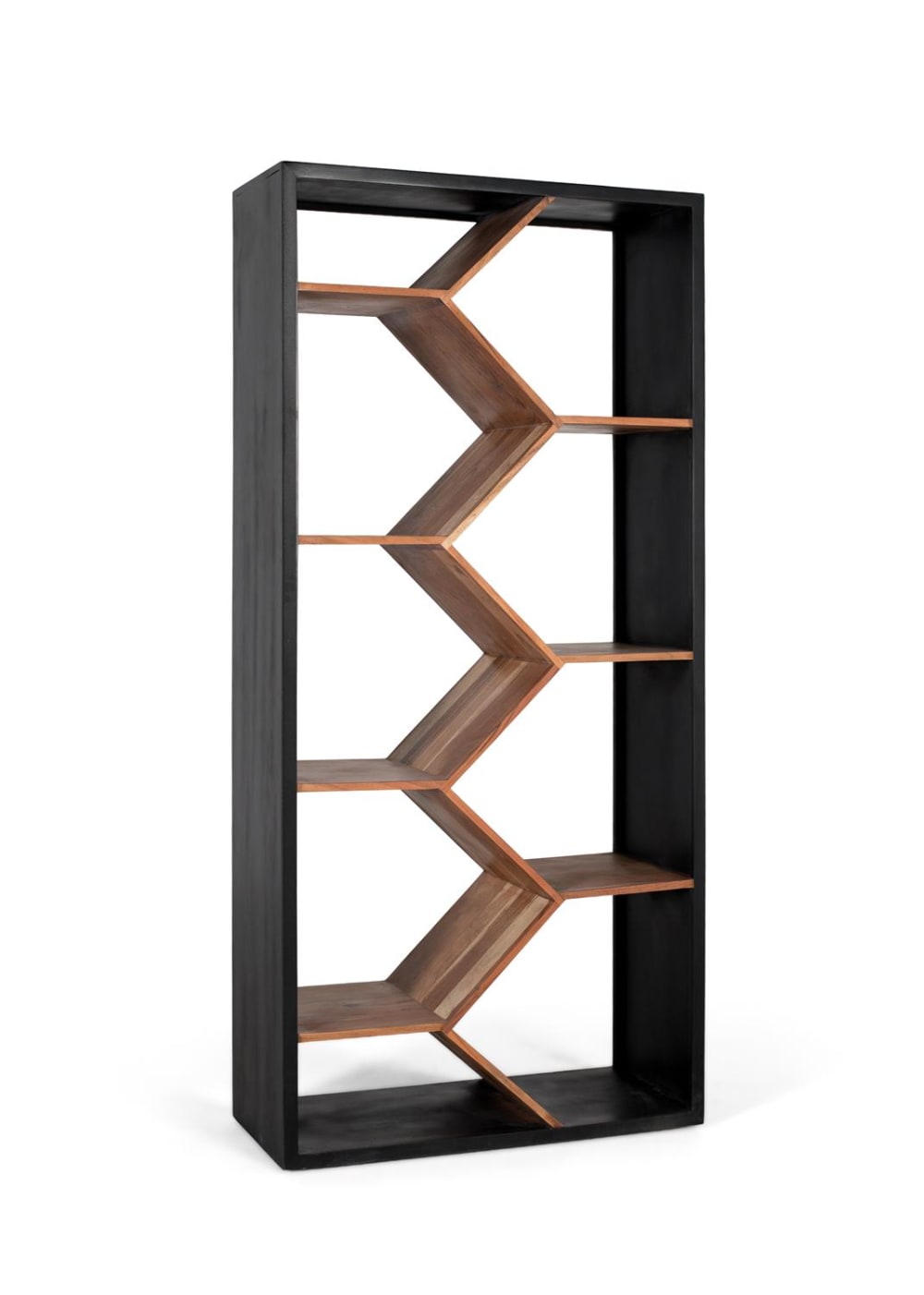 Bibliothèque en bois de manguier massif au design géométrique