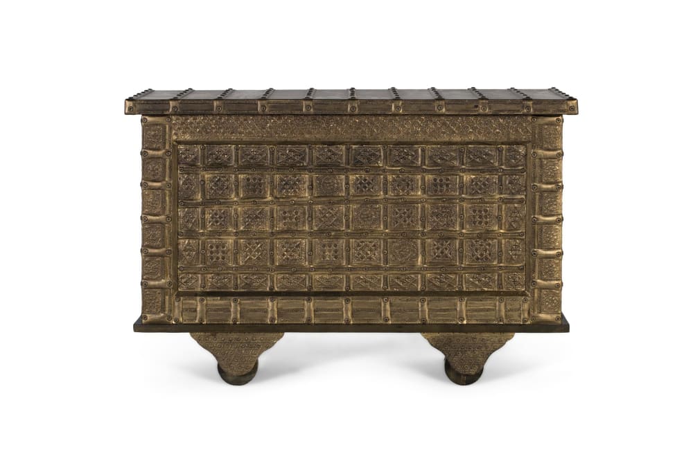 Coffre antique en bois - laiton