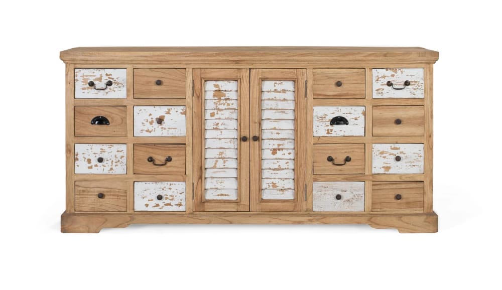 GINER Y COLOMER Sideboard aus massivem Mindiholz mit 12 Schubladen und 2 Türen style industrial Braun