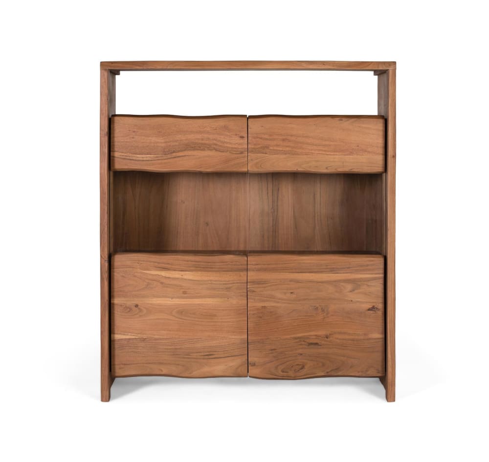 Buffet en bois d’acacia massif, design naturel et vitré