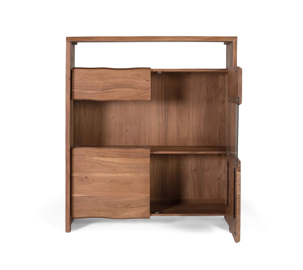 Sideboard aus massivem Akazienholz, natürlichem Design und Glas -