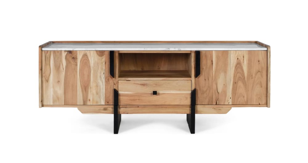GINER Y COLOMER TV-Schrank aus Akazienholz und weißem Marmor style industrial Braun