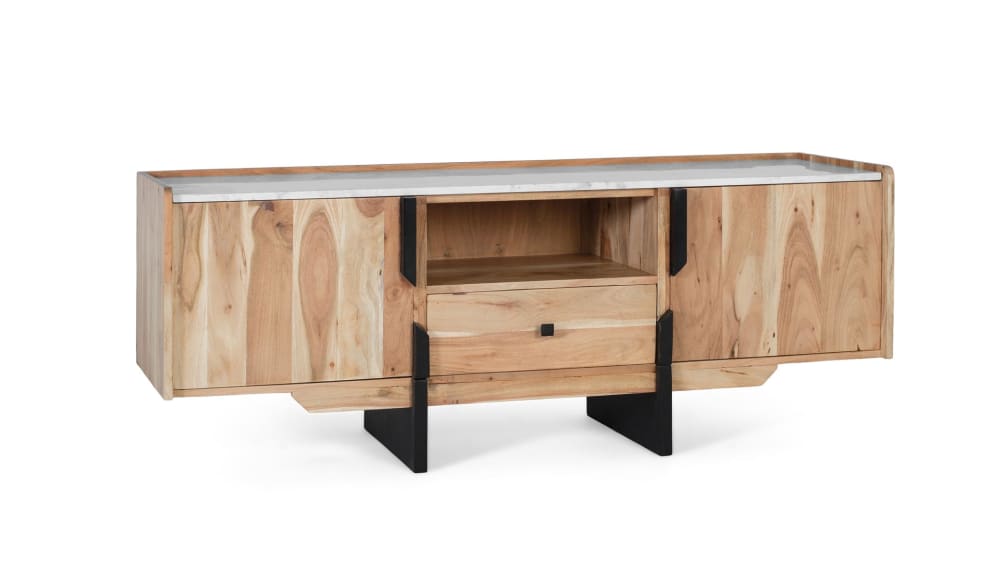 TV-Schrank aus Akazienholz und weißem Marmor - Maisons Du Monde