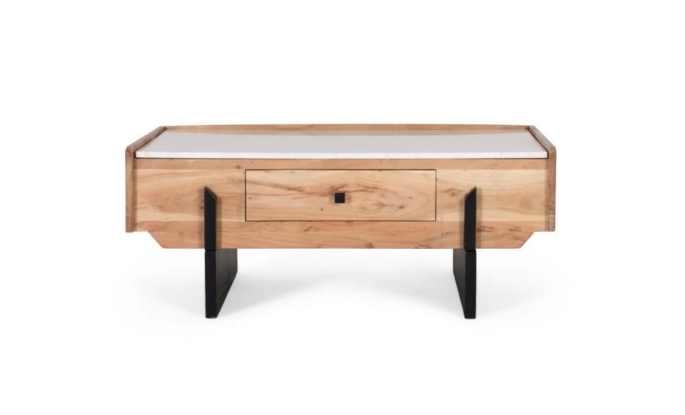 GINER Y COLOMER Couchtisch aus Akazienholz und weißem Marmor style industrial Braun