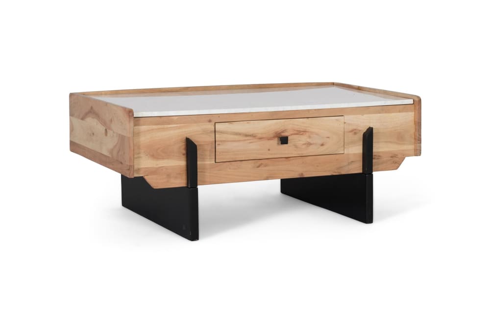 Couchtisch aus Akazienholz und weißem Marmor - Maisons Du Monde