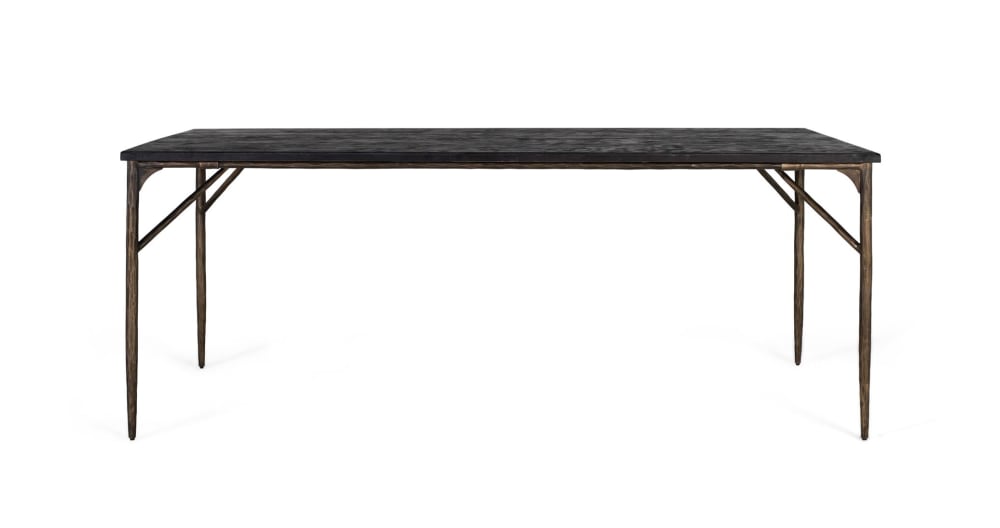 Table à manger rectangulaire bois massif et pieds métal bronze