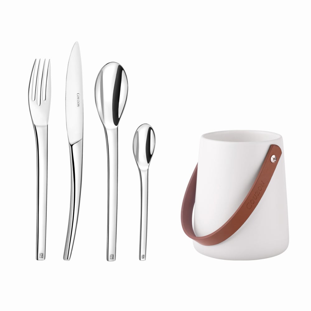 24 couverts avec pot de rangement en Acier Inoxydable - Inox