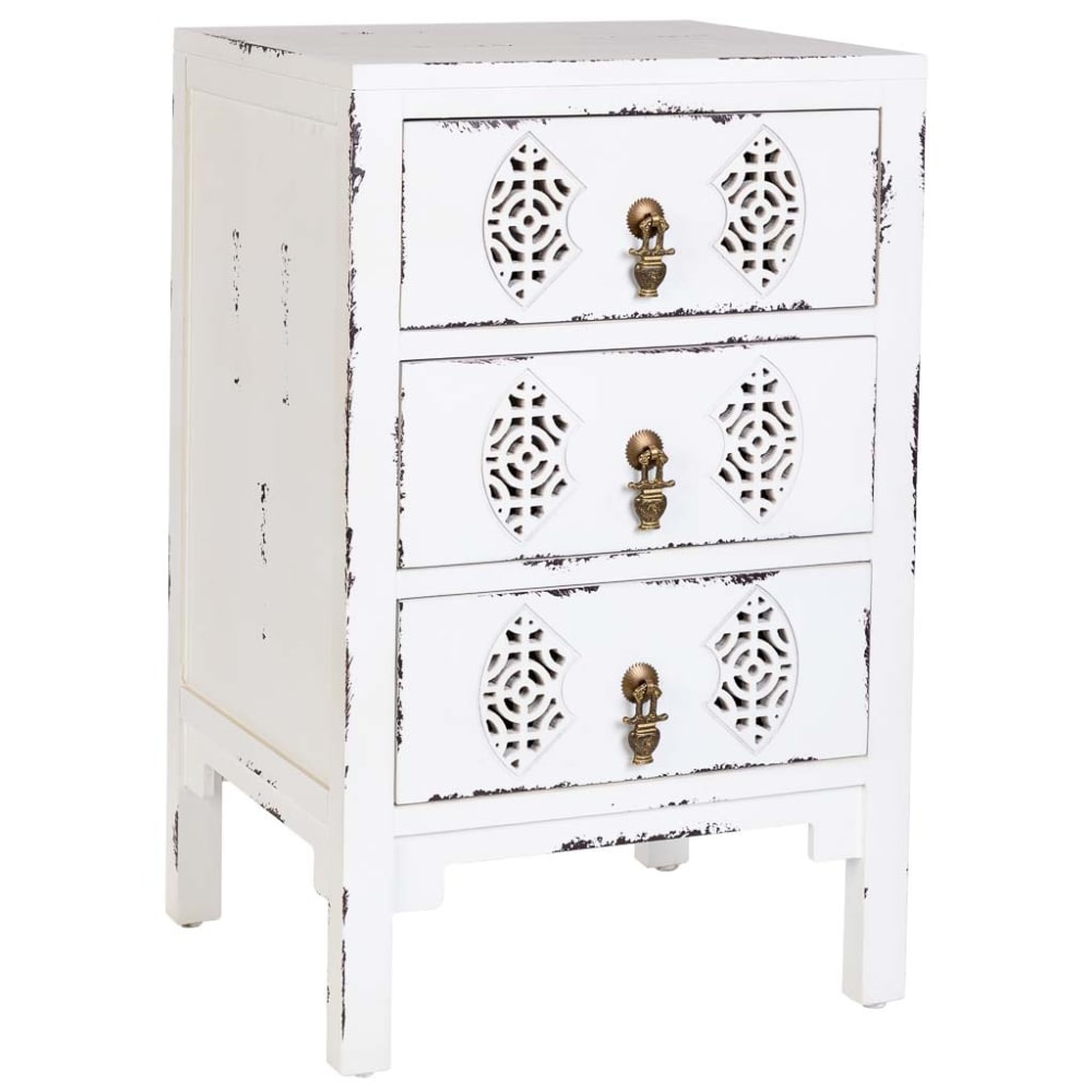 Table de chevet en bois avec 3 tiroirs blanc 45x36x70 cm